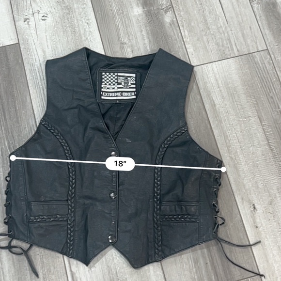 Extreme Biker USA Black Leather Motorcycle Vest LV221 Womens Large - Picture 7 of 7